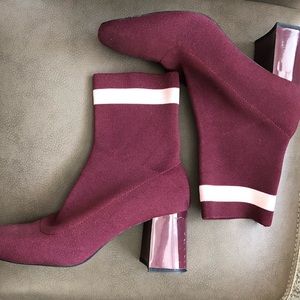 Zara Burgundy Elastic Sock Style Ankle Boots